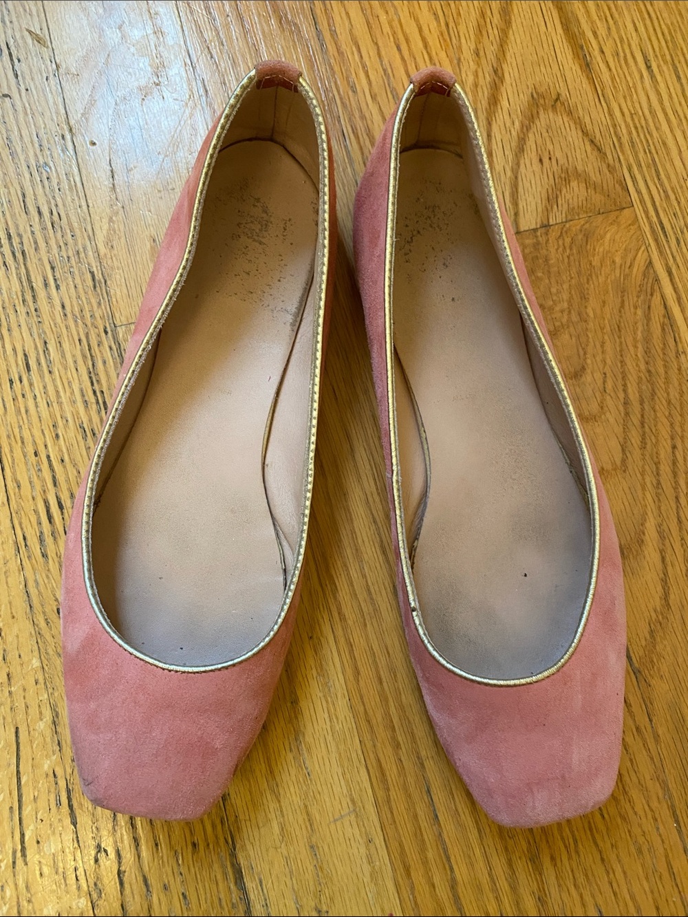 Women's Suede Ballet Flats in Dusty Rose with Gold Trim